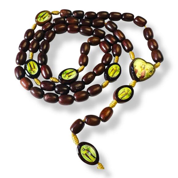 Brown Wood Rosary Vintage Prayer Beads Religious Crucifix Collectible - Picture 3 of 3